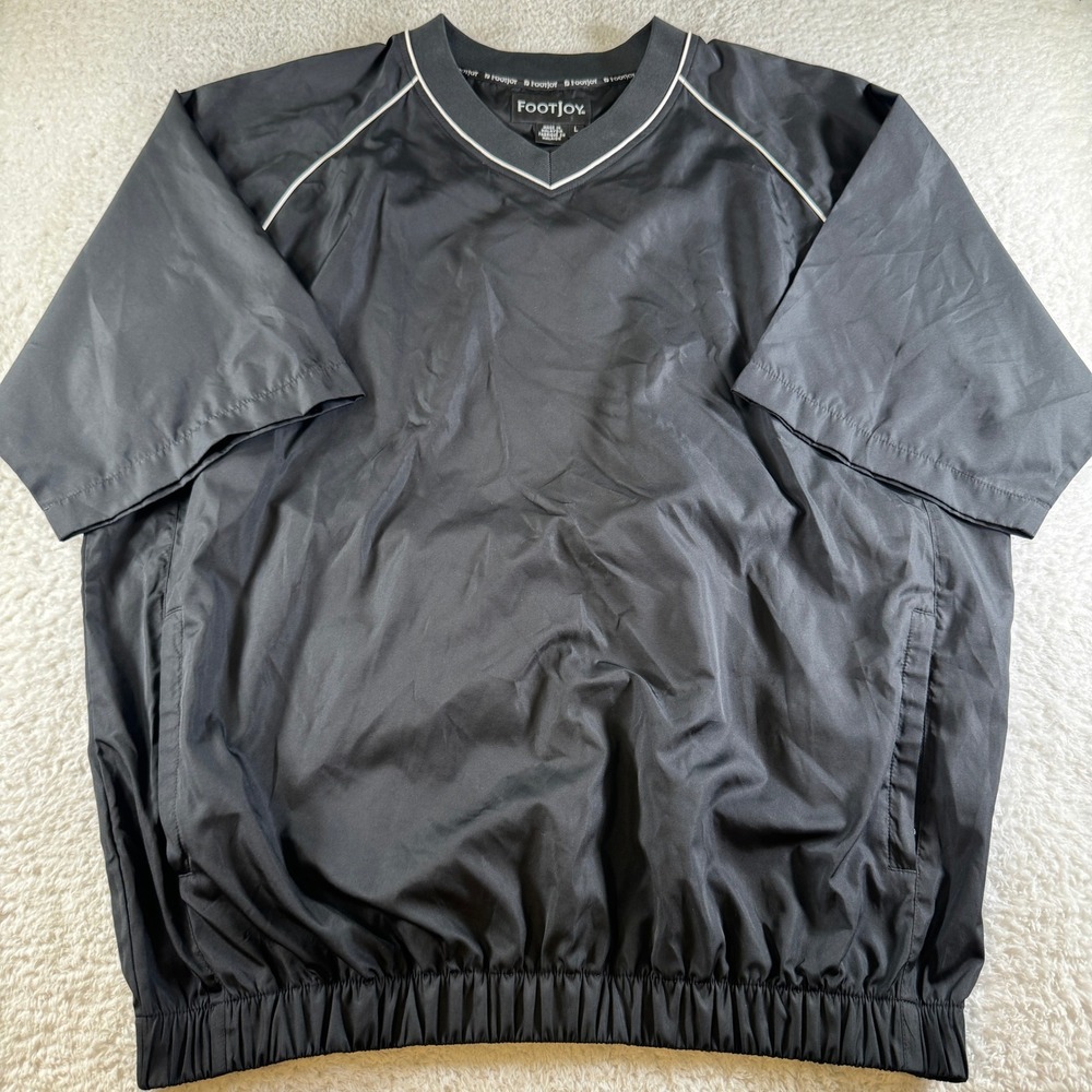 FootJoy Golf Windshirt Mens Large Black Excellent Short Sleeve V-Neck Pullover